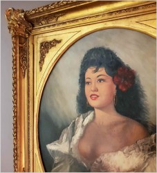 UNIKAT! ORYGINALNE HISZPAŃSKIE MALARSTWO - PORTRET PIĘKNEJ HISZPANKI (79cm x 69cm)