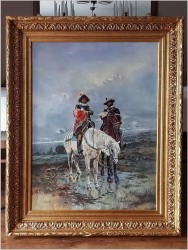 ZOBACZ !!! WYJĄTKOWE MALARSTWO PAŁACOWE, POSŁANIEC  - SYGN W. RÄUBER (122cm x  98cm)