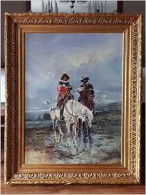 ZOBACZ !!! WYJĄTKOWE MALARSTWO PAŁACOWE, POSŁANIEC  - SYGN W. RÄUBER (122cm x  98cm)