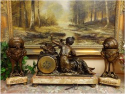 POLECAMY! FRANCUSKI ZEGAR KOMINKOWY Z WAZAMI ~  L&F MOREAU XIXw.