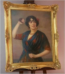 Piękny Obraz w Stylu Art Déco, Hiszpanka z Kastanietami - Anton Kaulbach (1864-1930)