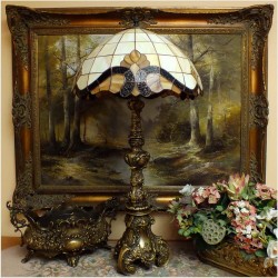 MOSIĘŻNA  BAROKOWA DUŻA SALONOWA LAMPA TIFFANY!